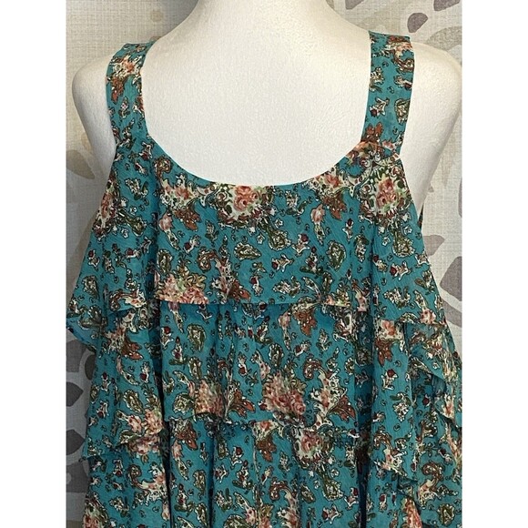 LANE BRYANT Size 24W Teal Pink Floral Tiered BOHO Tank Top Blouse Beaded Fairy - Picture 3 of 13